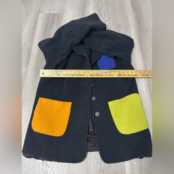 Mario De Pinto Black Wool Pea Coat Colorblock Pockets Women’s - Picture 12 of 12